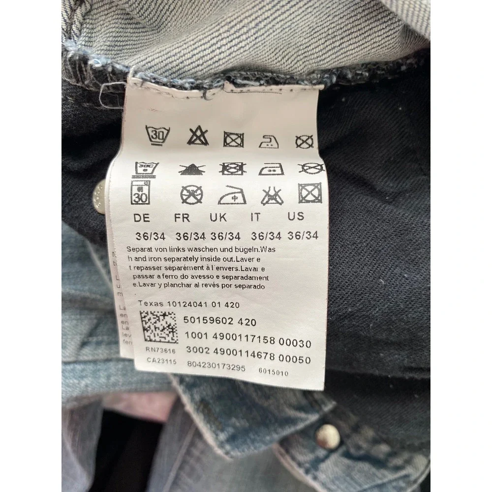 Hugo Boss Texas Jeans Mens 36/34 Light Blue Stretch Straight Leg Distressed